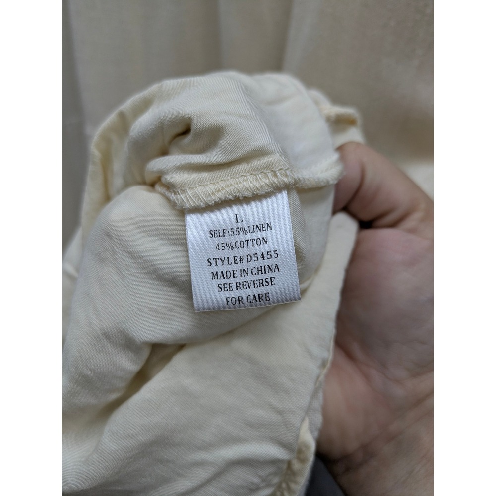 Boho Midi Dress Womens Large Linen Blend Tiered Embroidered Cream Peasant - Picture 5 of 7